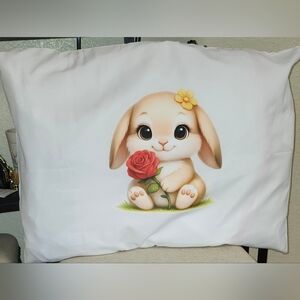 Hand Crafted Bunny Pillowcase - White and Tan